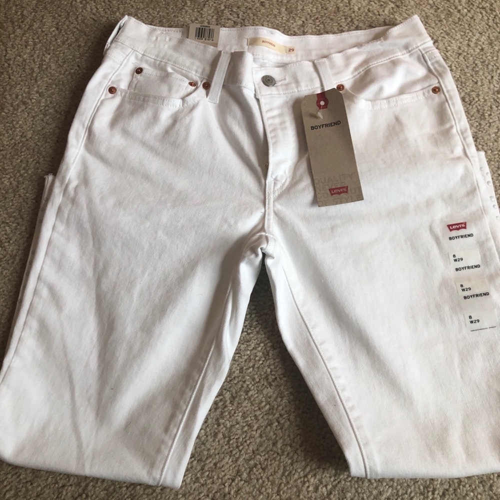 Levi’s boyfriend white crop studded jeans denim pants fringe 10 - Picture 6 of 10